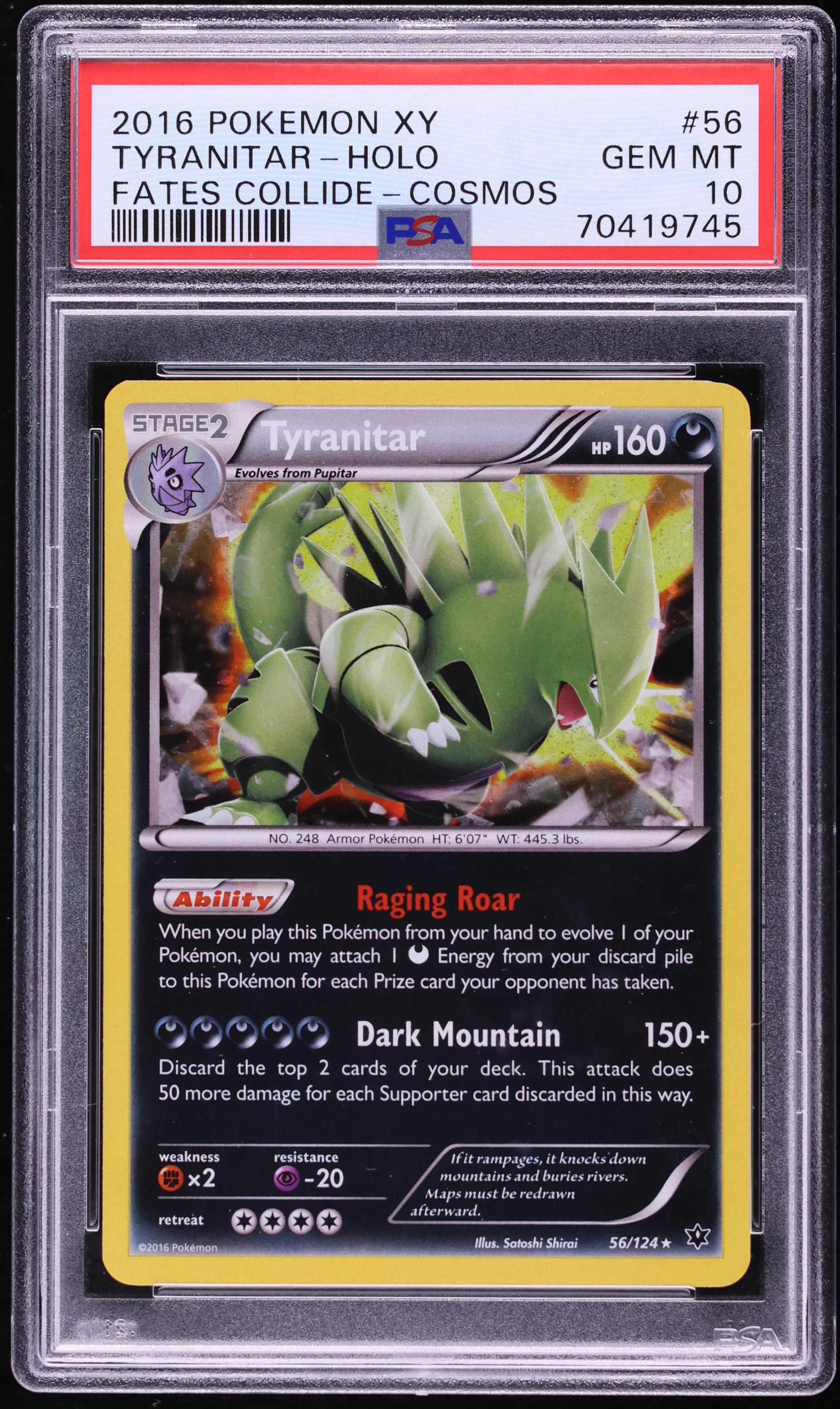 2016 Pokemon XY Fates Collide Cosmos Holo Tyranitar #56 PSA 10 GEM MINT