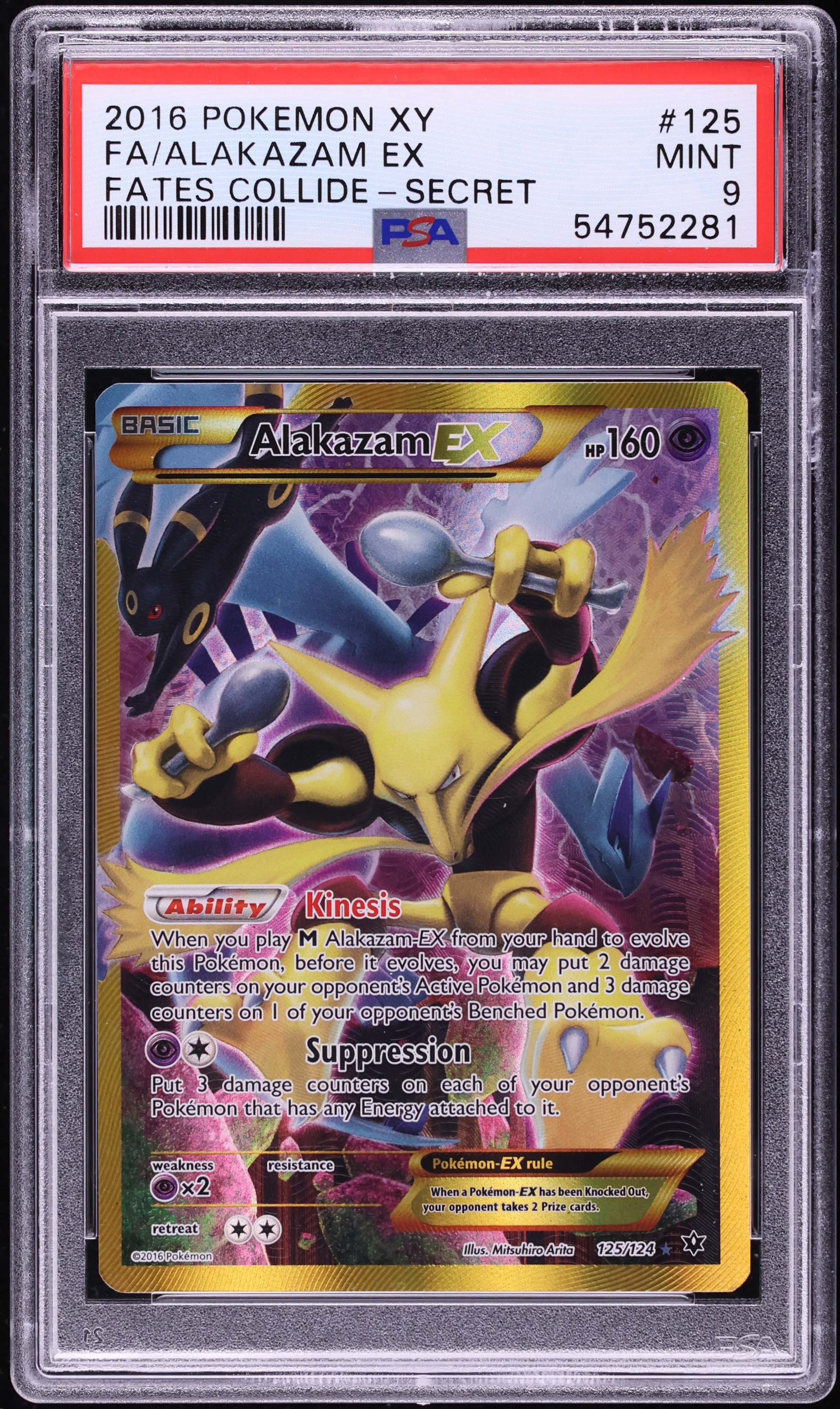 2016 Pokemon XY Fates Collide SEC Alakazam EX #125 PSA 9 MINT
