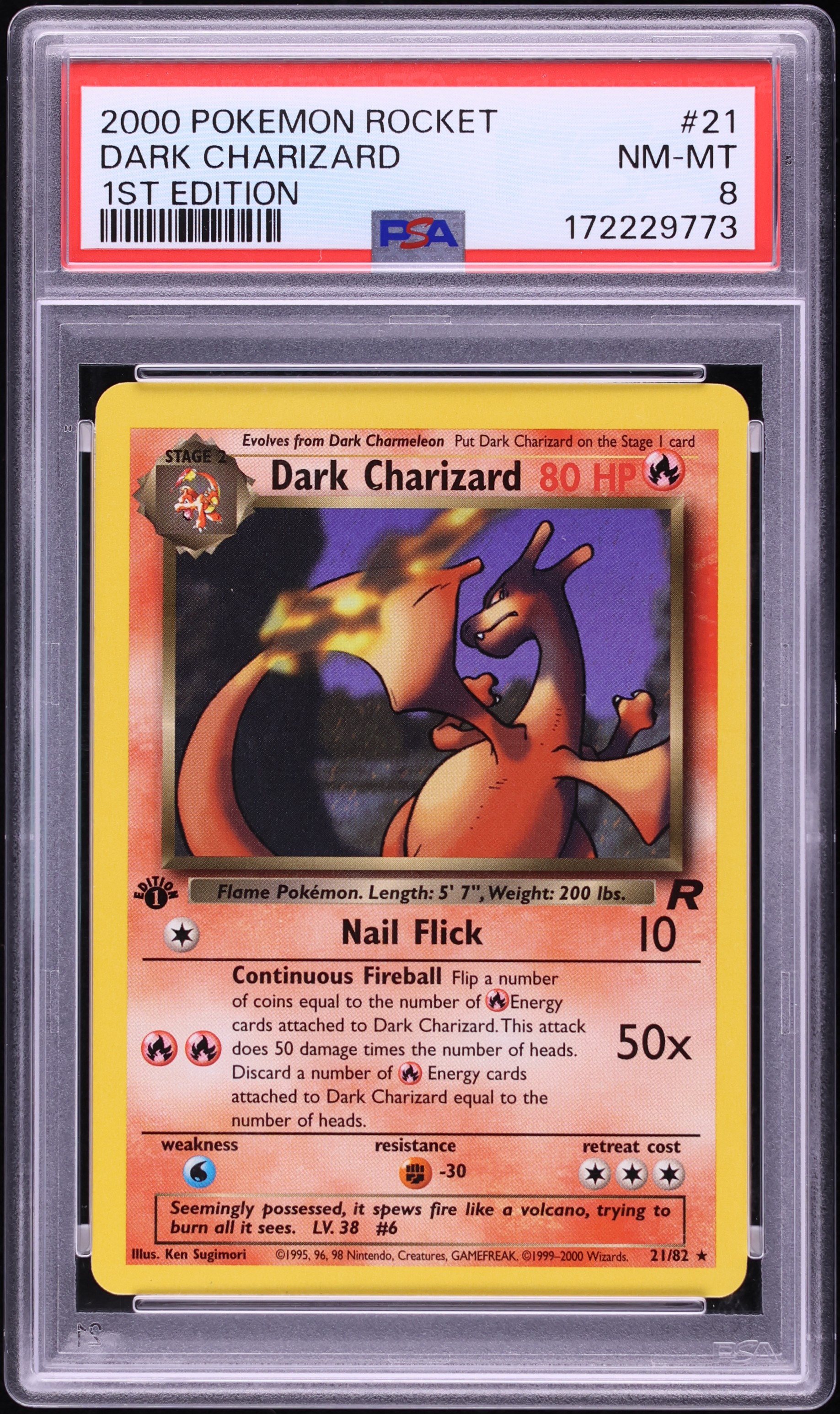 2000 Pokemon Team Rocket 1st Edition Dark Charizard #21 PSA 8 NM-MT