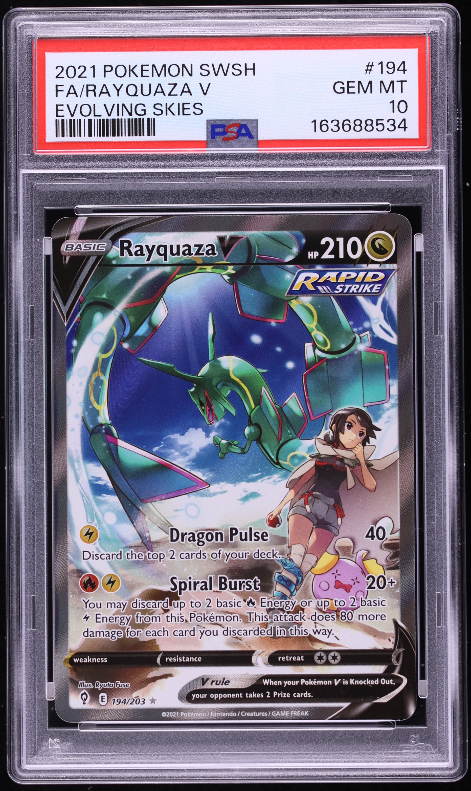 2021 Pokemon Sword & Shield Evolving Skies Full Art Rayquaza V #194 PSA 10 GEM MINT