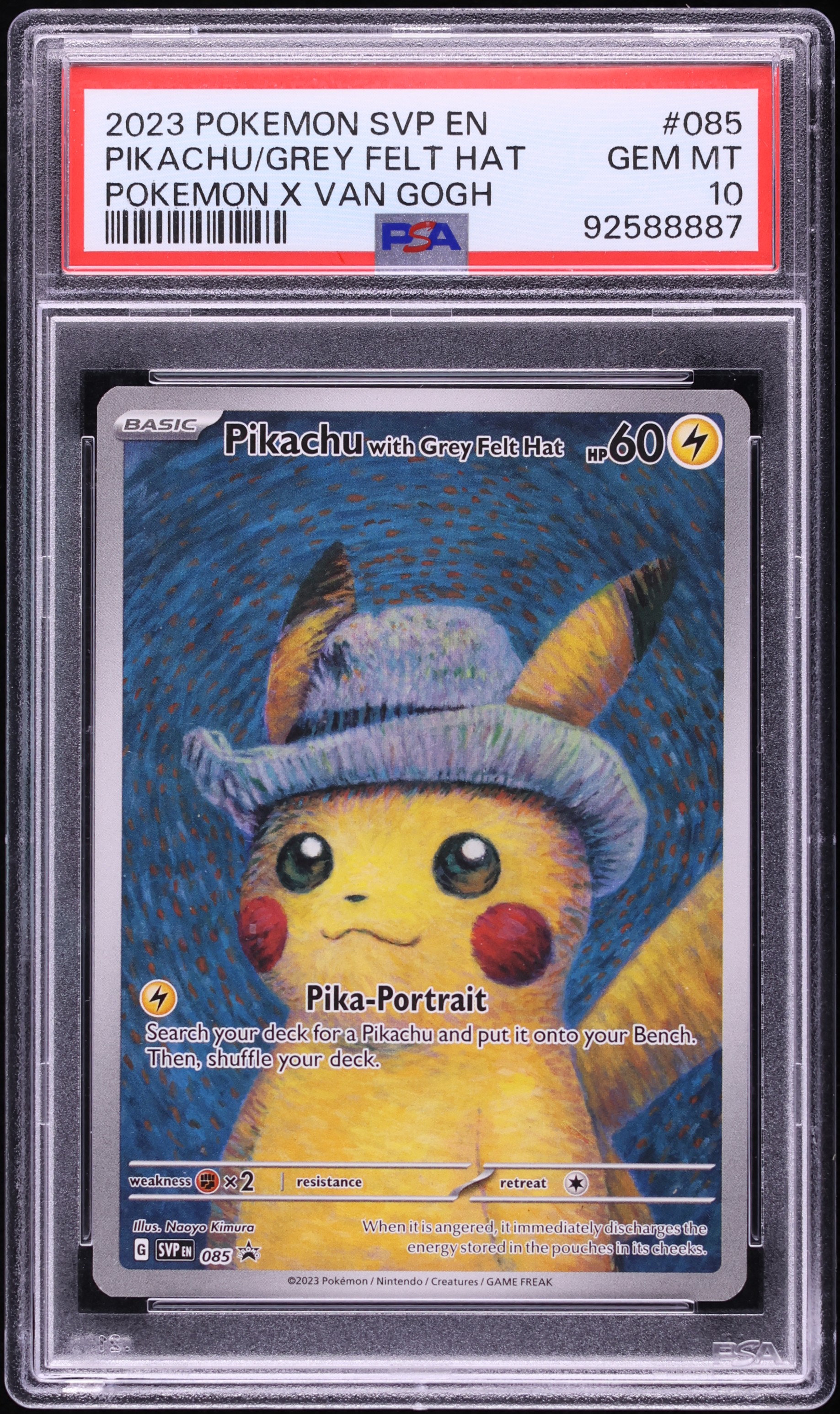 2023 Pokemon SV Promo Pokemon x Van Gogh Full Art Pikachu With Grey Felt Hat #85 PSA 10 GEM