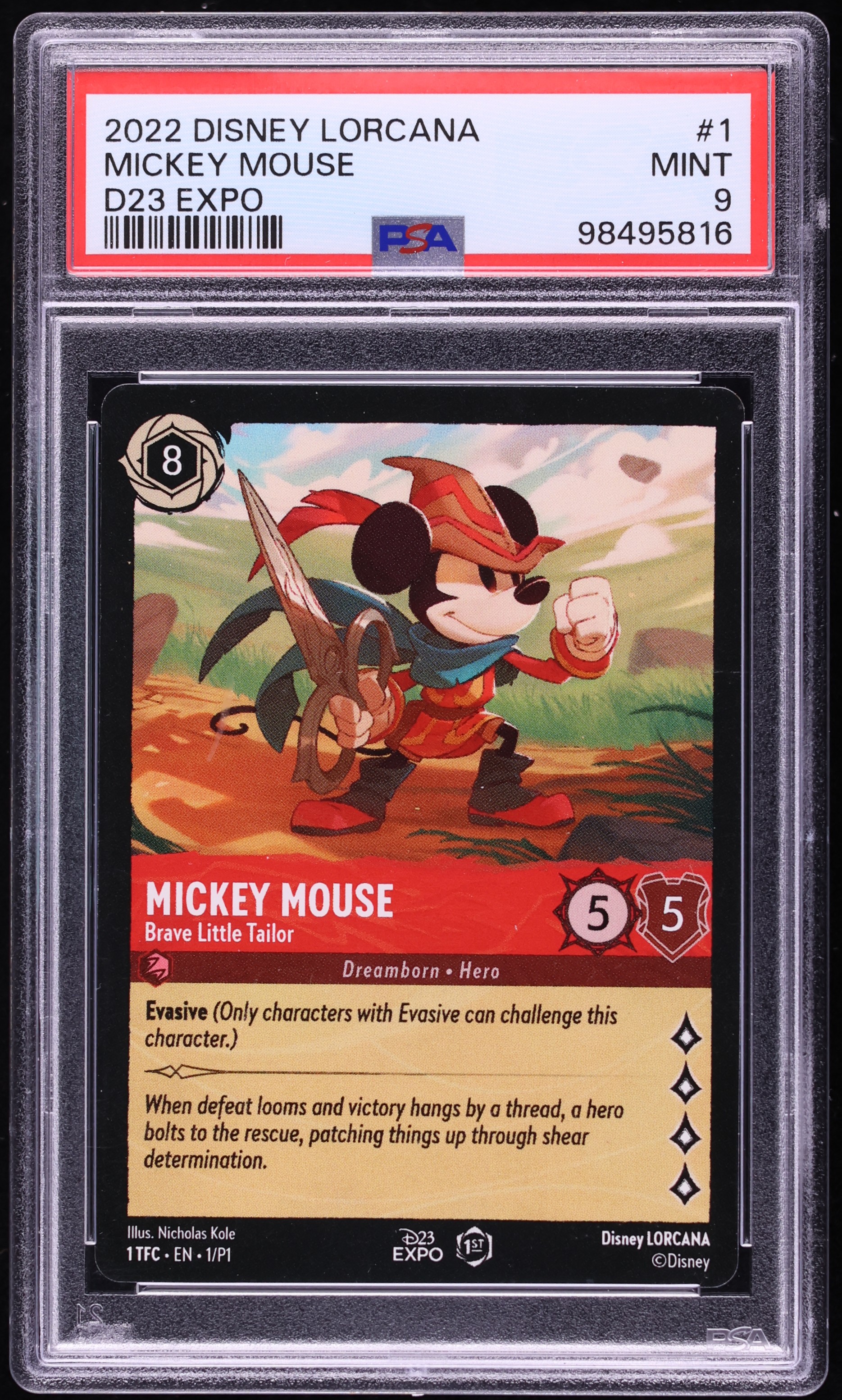 2022 Disney Lorcana Promo D23 Expo Mickey Mouse Brave Little Tailor #1 PSA 9 MINT