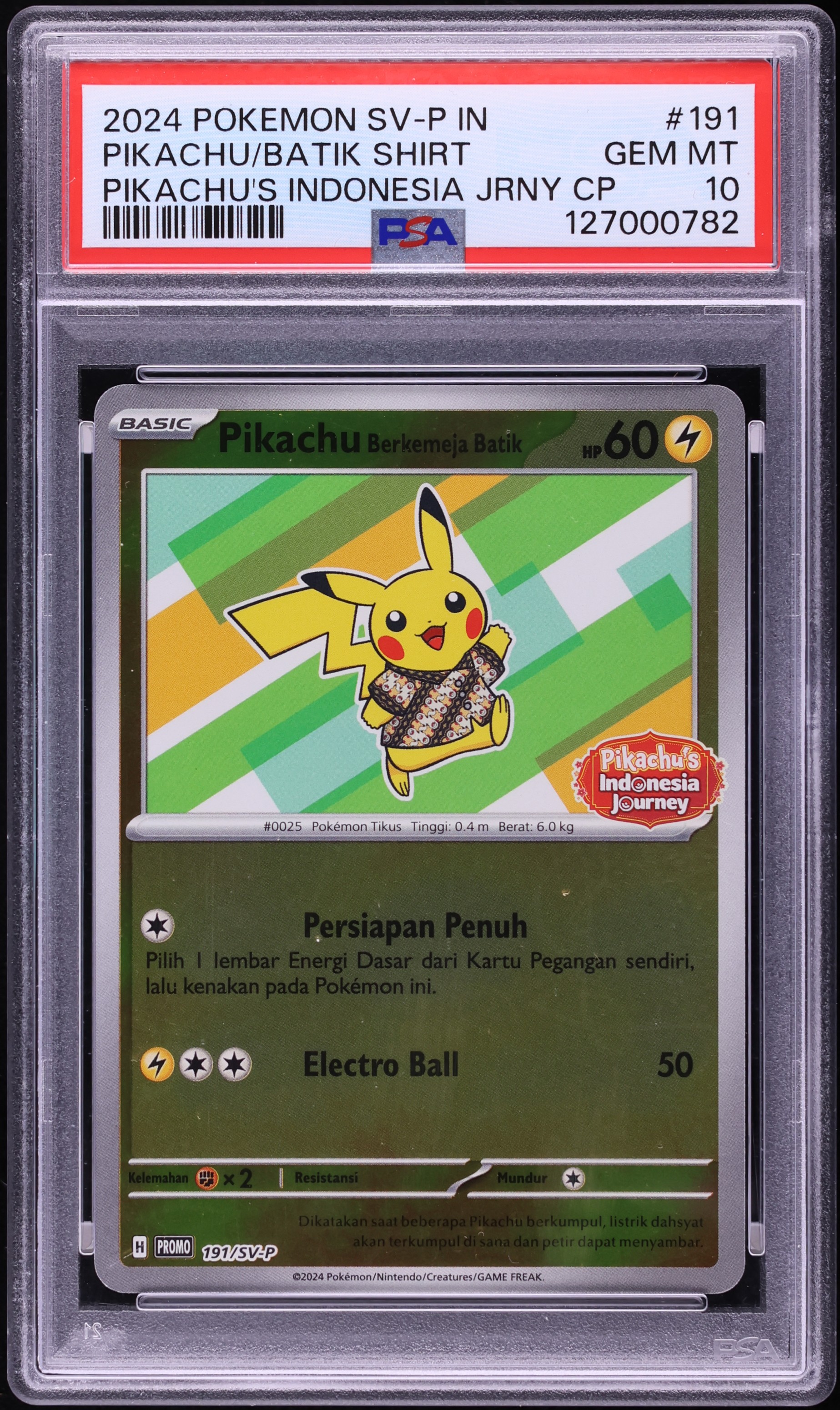 2024 Pokemon Indonesian Scarlet & Violet Promo Journey Pikachu In Batik Shirt #191 PSA 10 GEM