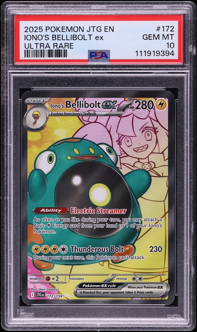 2025 Pokemon Scarlet & Violet Journey Together Full Art Iono's Bellibolt ex #172 PSA 10 GEM