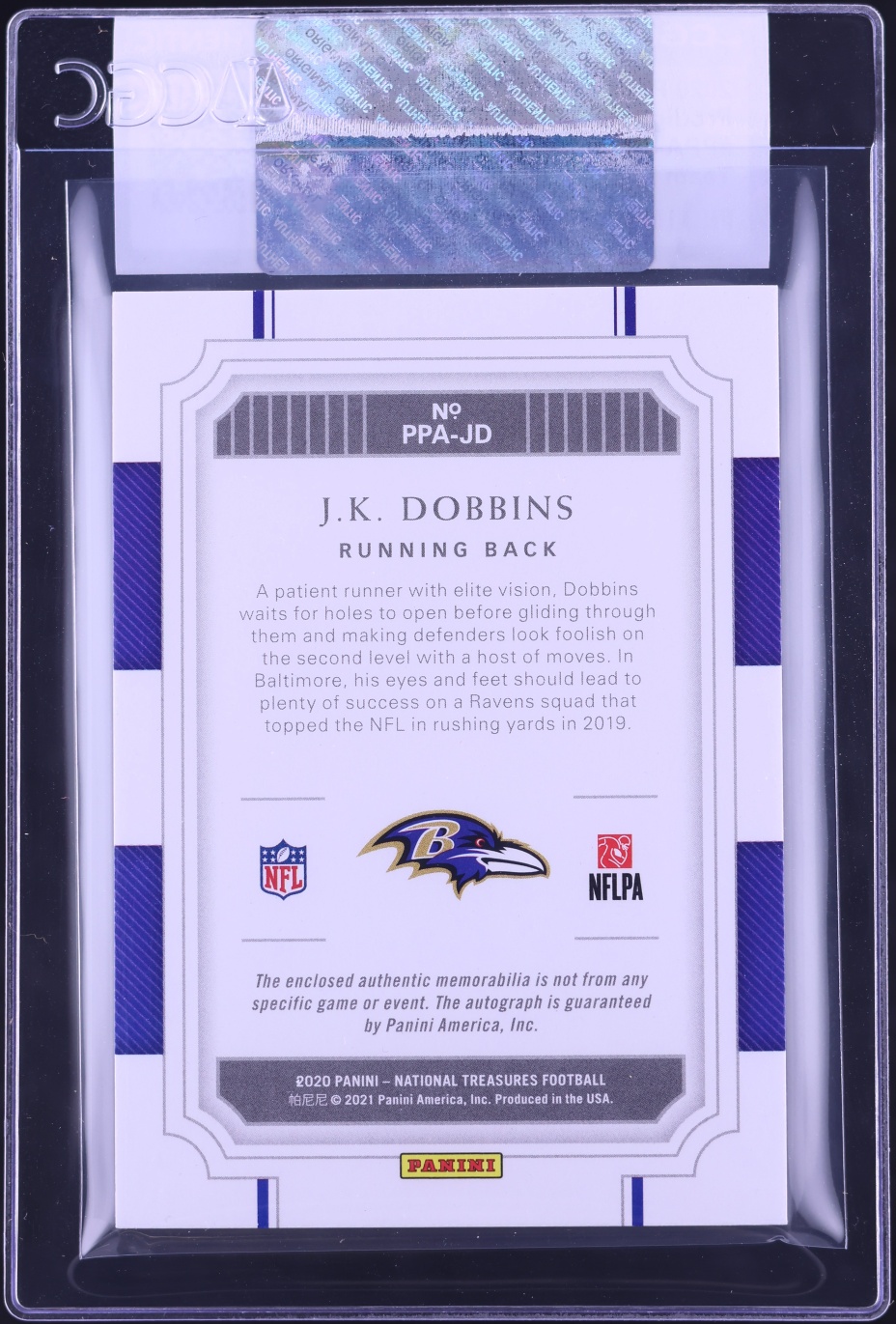 2020 National Treasures Prodigy Team Logo J.K. Dobbins ROOKIE PATCH AUTO 1/1 #PPA-JD CGC AUTH