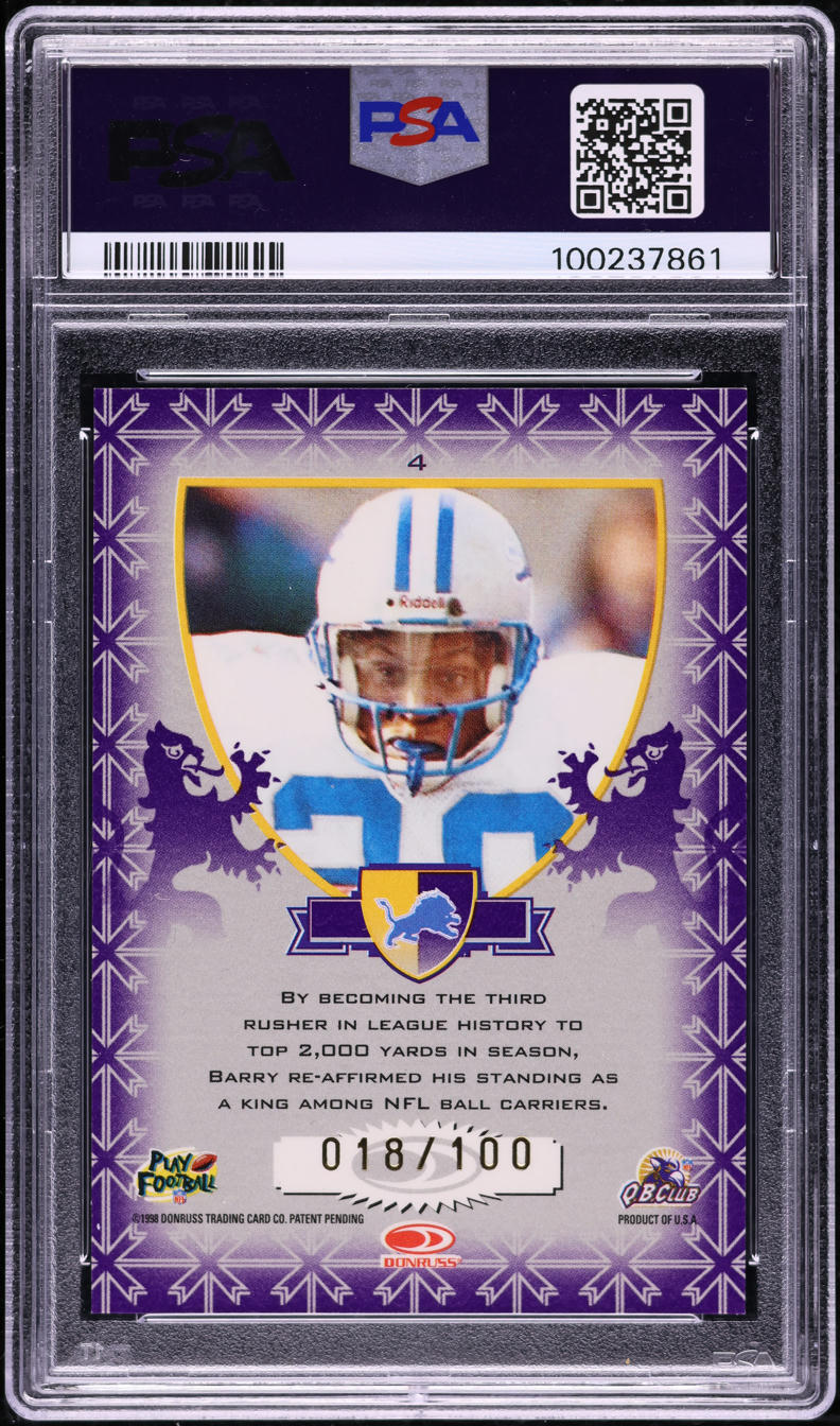 1998 Leaf Rookies & Stars Crusade Purple Barry Sanders /100 #4 PSA 9 MINT