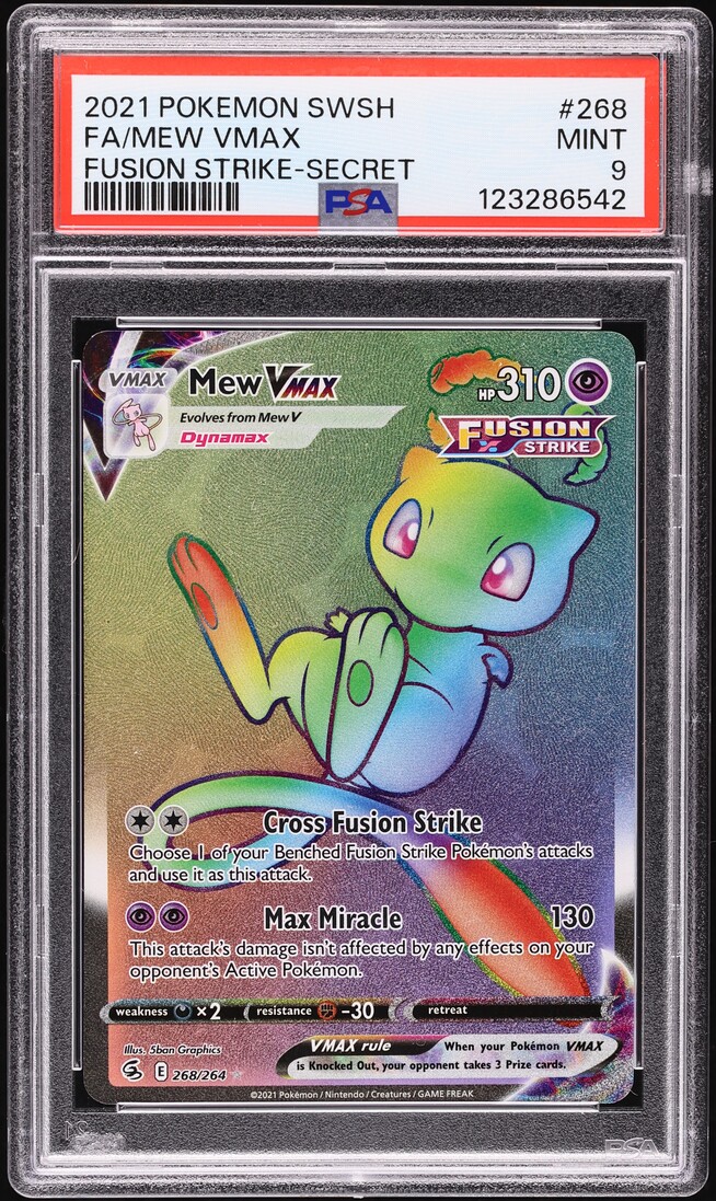 2021 Pokemon Sword & Shield Fusion Strike Rainbow Rare Mew VMAX #268 PSA 9 MINT