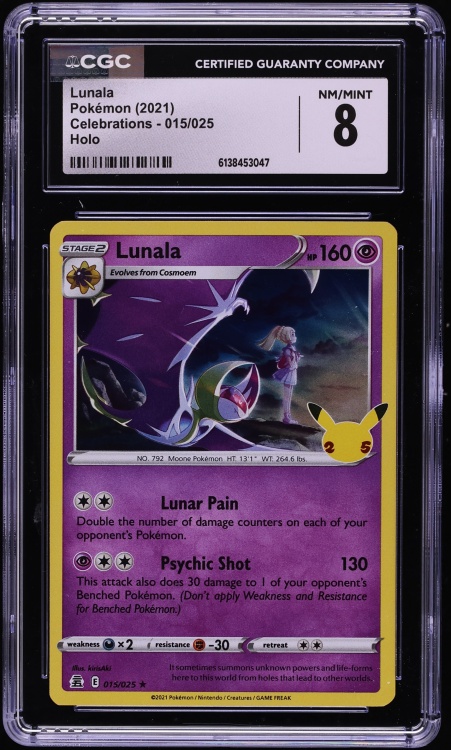 2021 Pokemon Sword & Shield Celebrations Holo Lunala #15 CGC 8 NM-MT