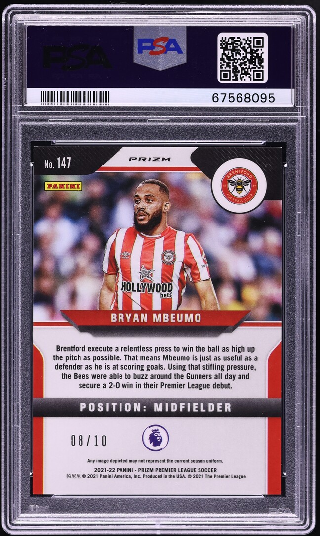 2021 Panini Prizm Premier League Gold Breakaway Bryan Mbeumo ROOKIE /10 #147 PSA 10 GEM MINT