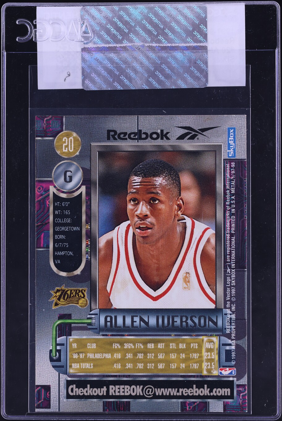 1997 Metal Universe Reebok Silver Allen Iverson #20 CGC AUTH