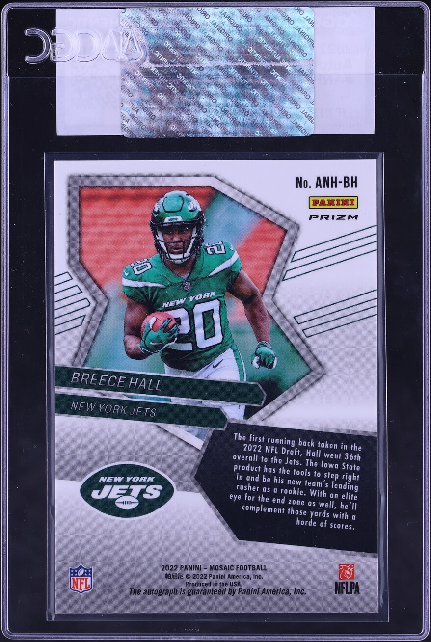 2022 Panini Mosaic No Huddle Breece Hall ROOKIE AUTO #ANH-BH CGC AUTH