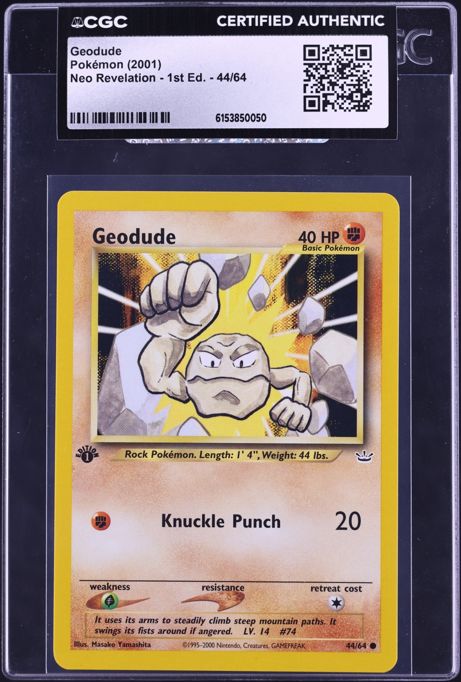 2001 Pokemon Neo Revelation 1st Edition Geodude #44 CGC AUTH