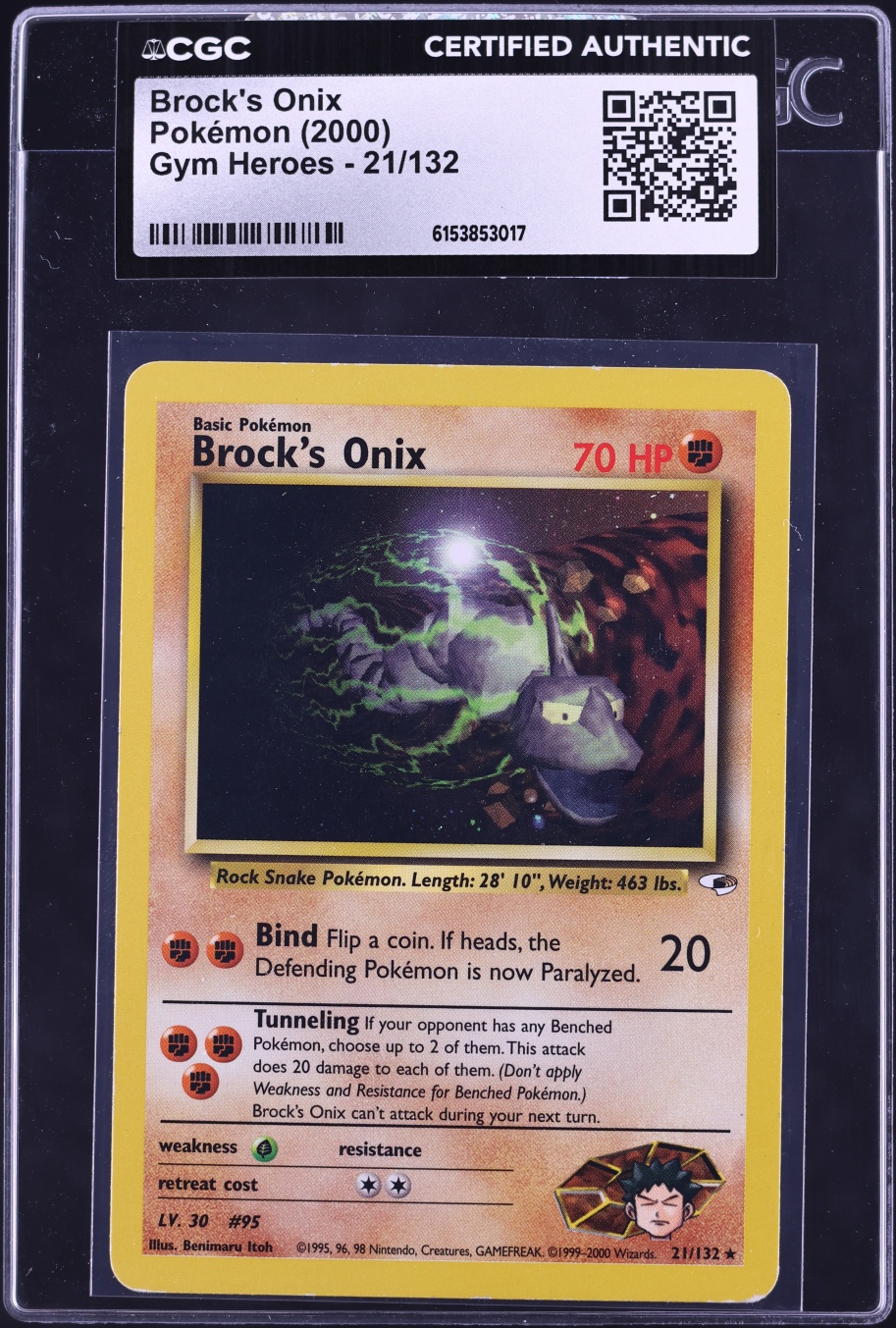 2000 Pokemon Gym Heroes Brock's Onix #21 CGC AUTH