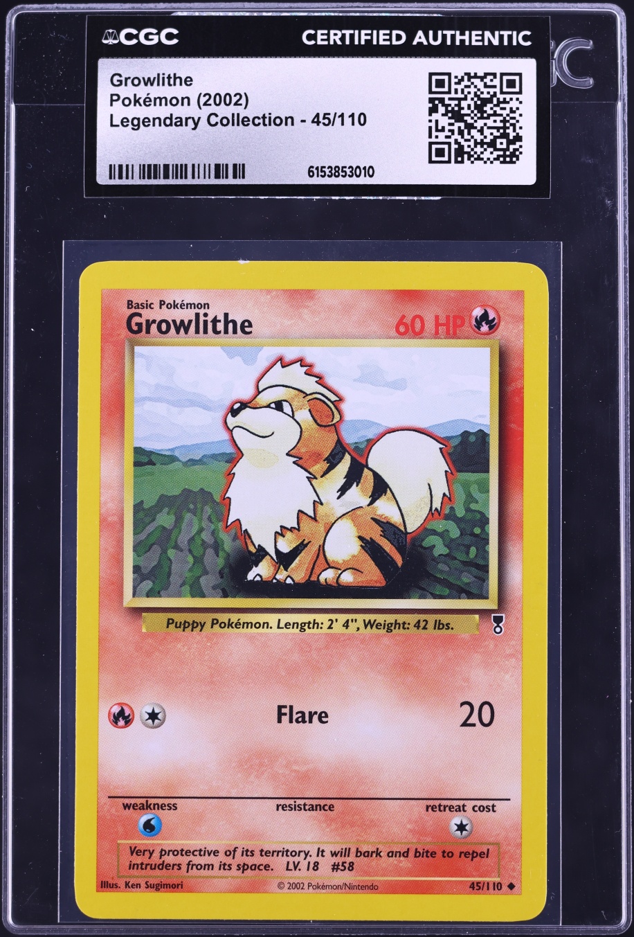 2002 Pokemon Legendary Collection Growlithe #45 CGC AUTH