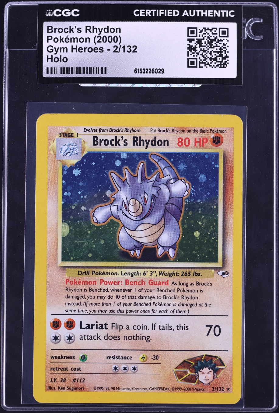 2000 Pokemon Gym Heroes Holo Brock's Rhydon #2 CGC AUTH