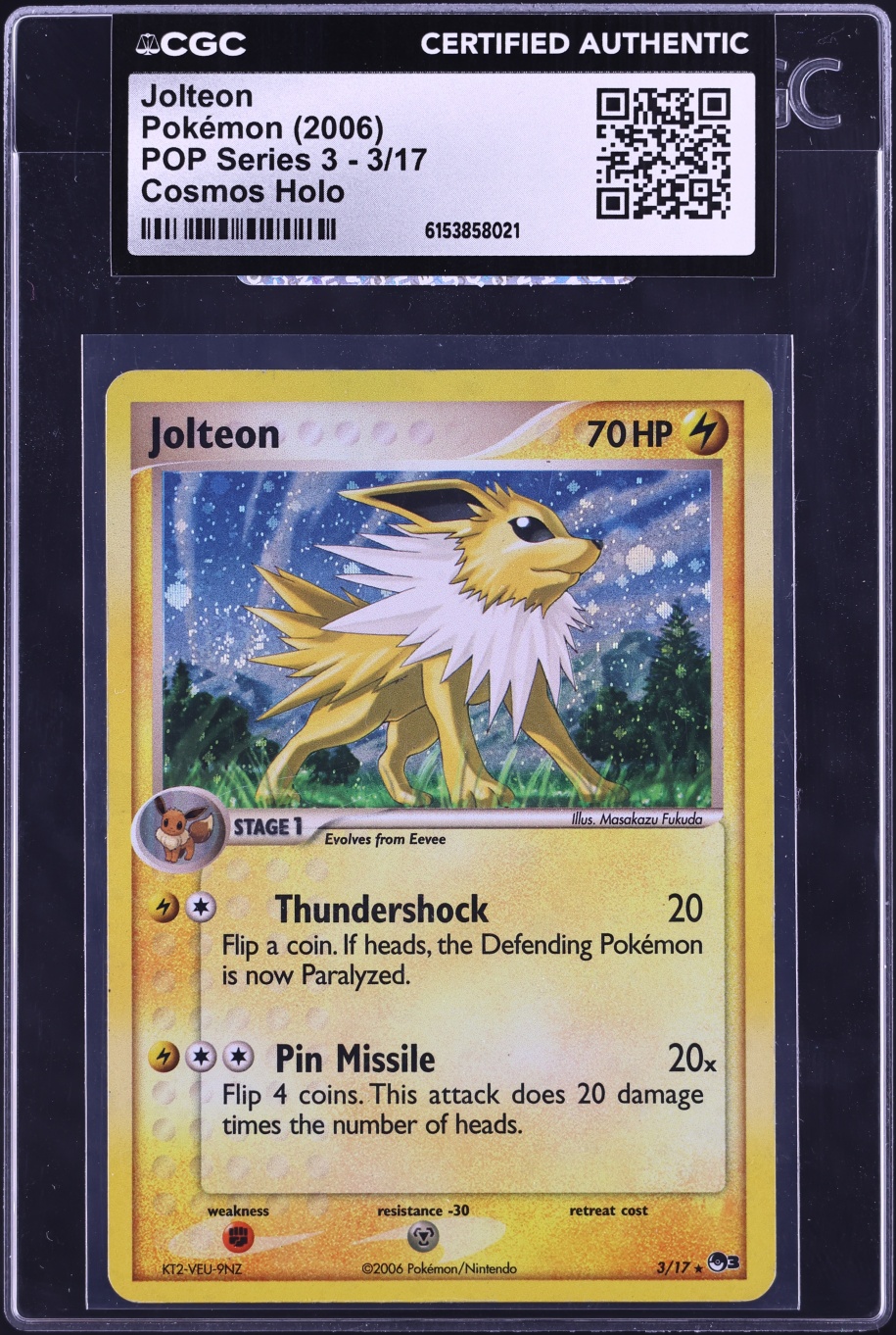 2006 Pokemon POP Series 3 Cosmos Holo Jolteon #3 CGC AUTH