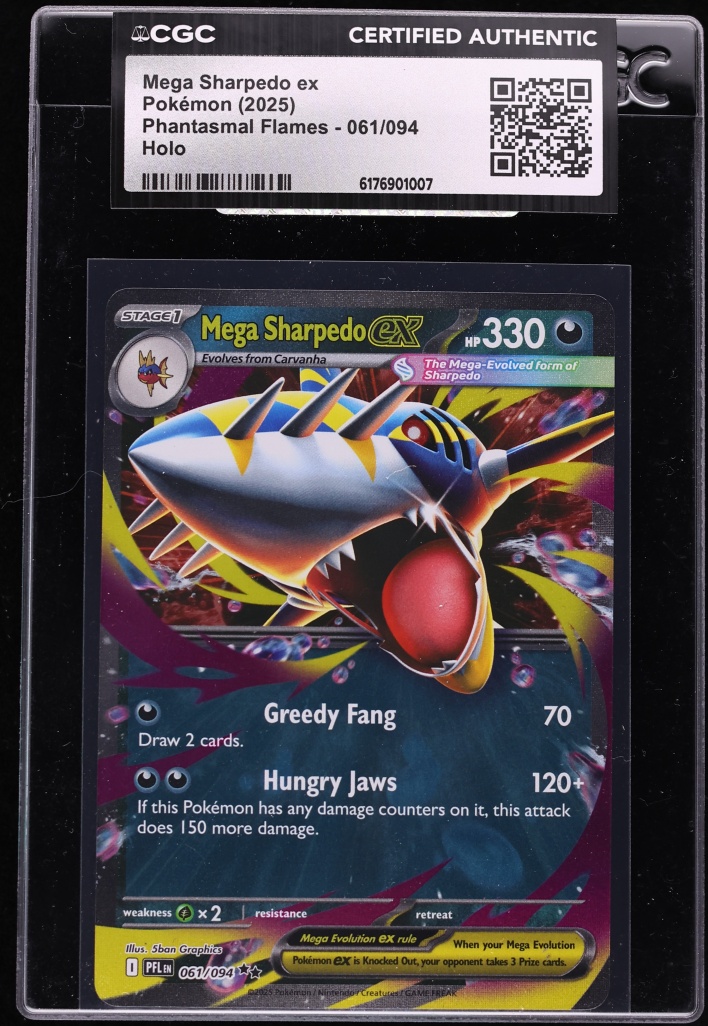 2025 Pokemon Mega Evolution Phantasmal Flames Holo Mega Sharpedo EX #61 CGC AUTH