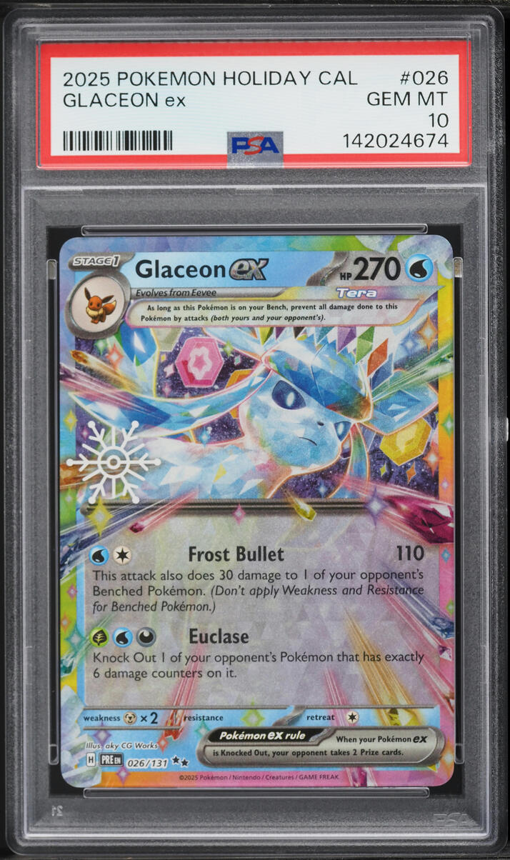 2025 Pokemon SV Prismatic Evolutions Holiday Calendar Holo Glaceon ex #26 PSA 10 GEM MINT