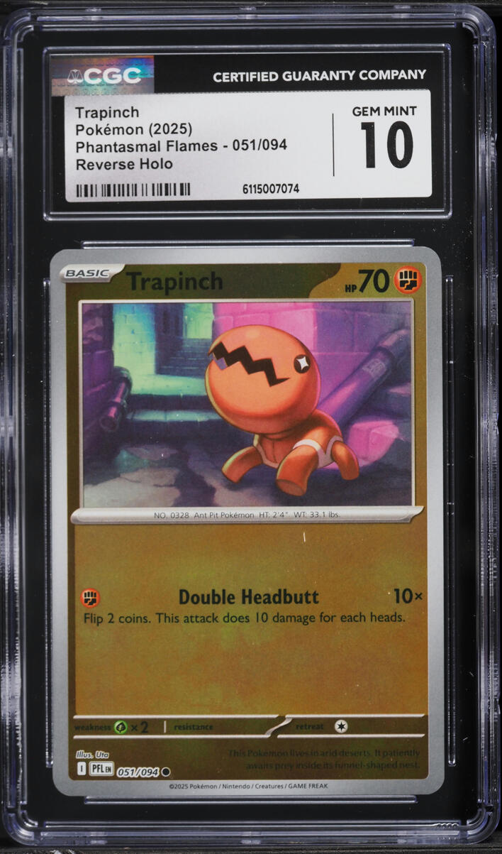 2025 Pokemon Phantasmal Flames Reverse Holo Trapinch #051 CGC 10 GEM MINT