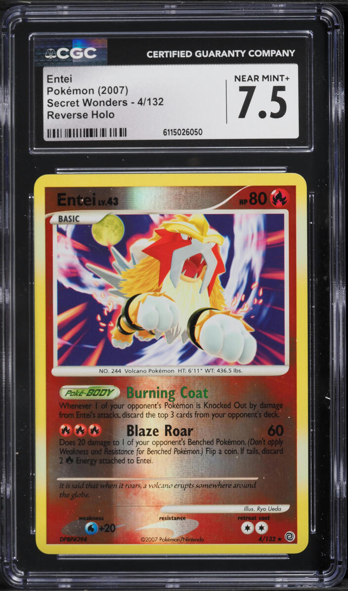 2007 Pokemon Diamond & Pearl Secret Wonders Reverse Holo Entei #4 CGC 7.5 NRMT+