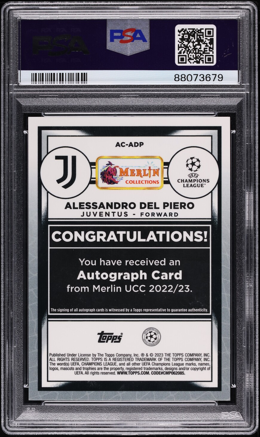 世界75枚！22-23 Topps Merlin DEL PIERO 直筆サイン Merlin UEFA Autographs Card, 2022/23 - Signed by Alessandro