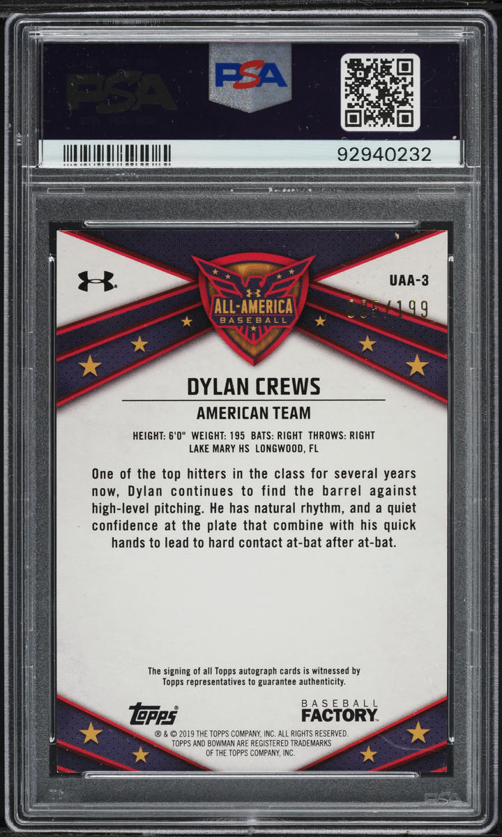 2024 Bowman All-American Game Dylan Crews ROOKIE AUTO /199 #UAA3 PSA 8 NM-MT