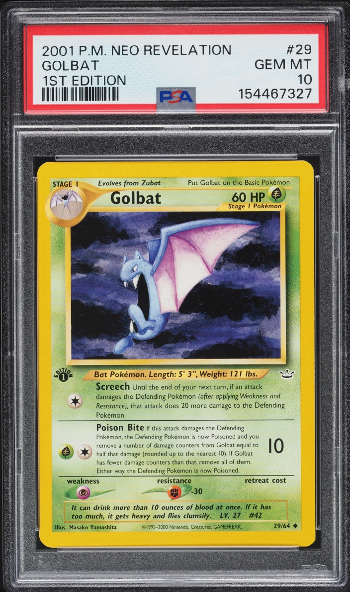 2001 Pokemon Neo Revelation 1st Edition Golbat #29 PSA 10 GEM MINT