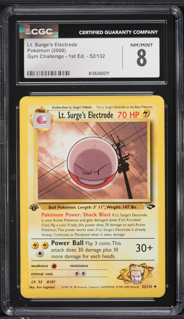 2000 Pokemon Gym Challenge 1st Edition Lt. Surge's Electrode #52 CGC 8 NM-MT