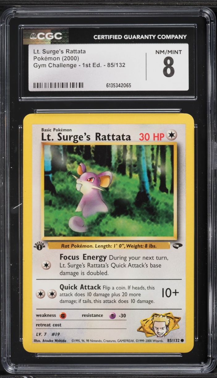 2000 Pokemon Gym Challenge 1st Edition Lt. Surge's Rattata #85 CGC 8 NM-MT