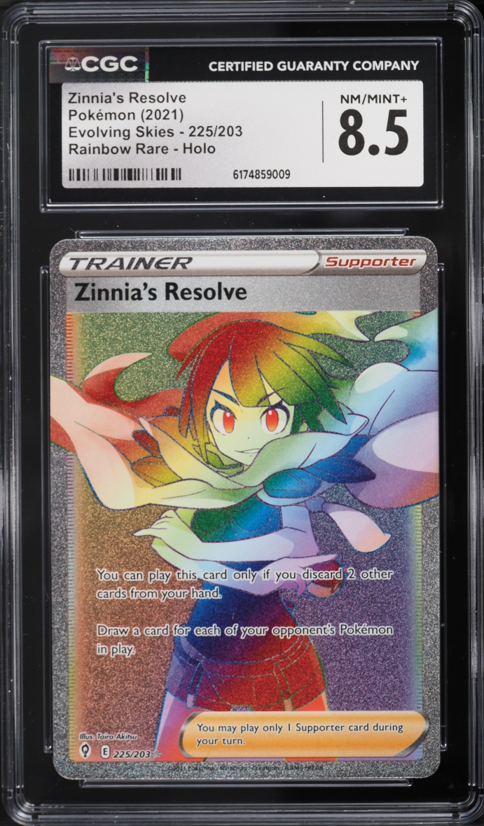 2021 Pokemon Sword & Shield Evolving Skies Rainbow Rare Zinnia's Resolve #225 CGC 8.5 NM-MT+
