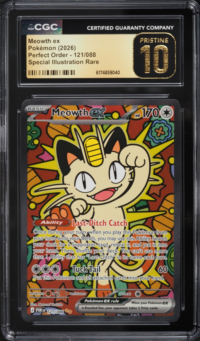 2026 Pokemon Mega Evolution Perfect Order SIR Meowth EX #121 CGC 10 PRISTINE