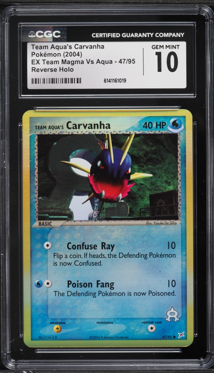 2004 Pokemon EX Team Magma Vs Aqua Reverse Holo Team Aqua's Carvanha #47 CGC 10 GEM MINT