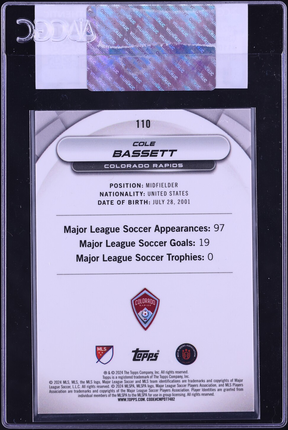 2024 Topps MLS Superstars Chrome Sheer Perfection Superfractor Cole Bassett 1/1 #110 CGC AUTH
