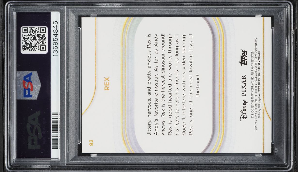 2025 Topps Chrome Disney Gold Refractor Rex /50 #92 PSA 9 MINT - Photo 2