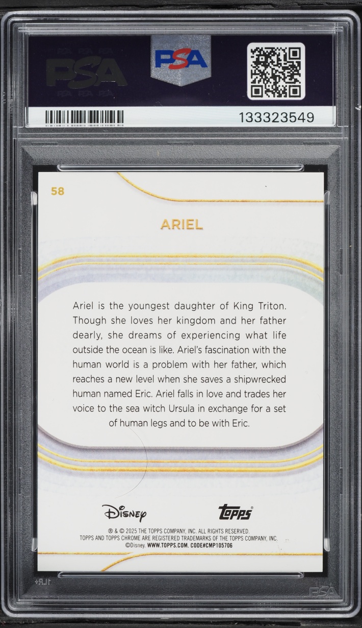 2025 Topps Chrome Disney Gold Refractor Ariel /50 #58 PSA 9 MINT - Photo 2