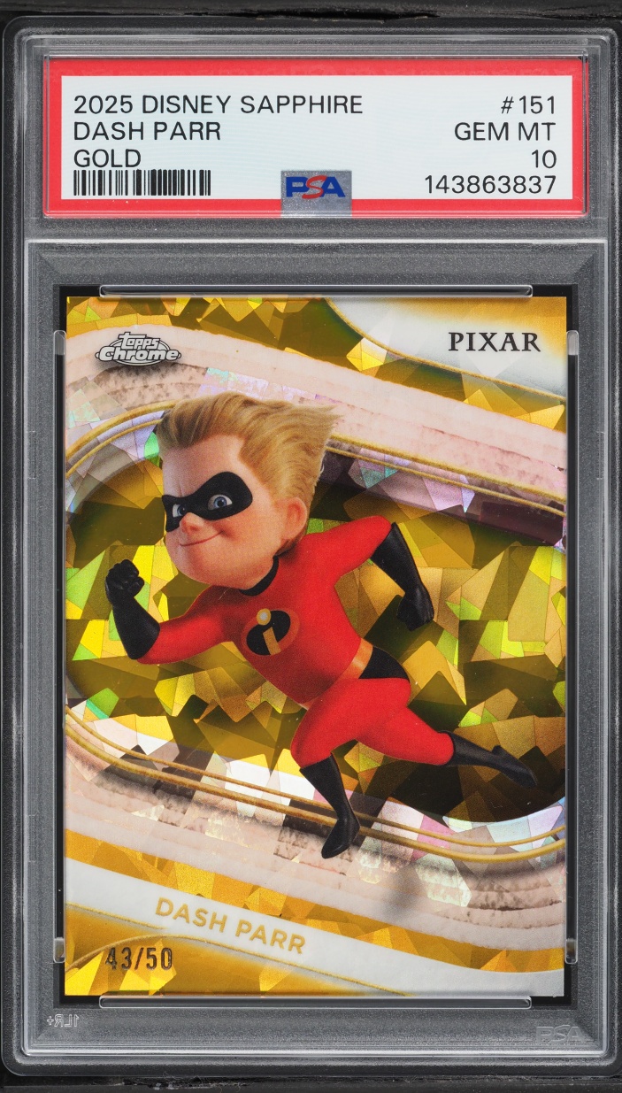 2025 Topps Chrome Disney Sapphire Edition Gold Dash Parr /50 #151 PSA 10 GEM MINT