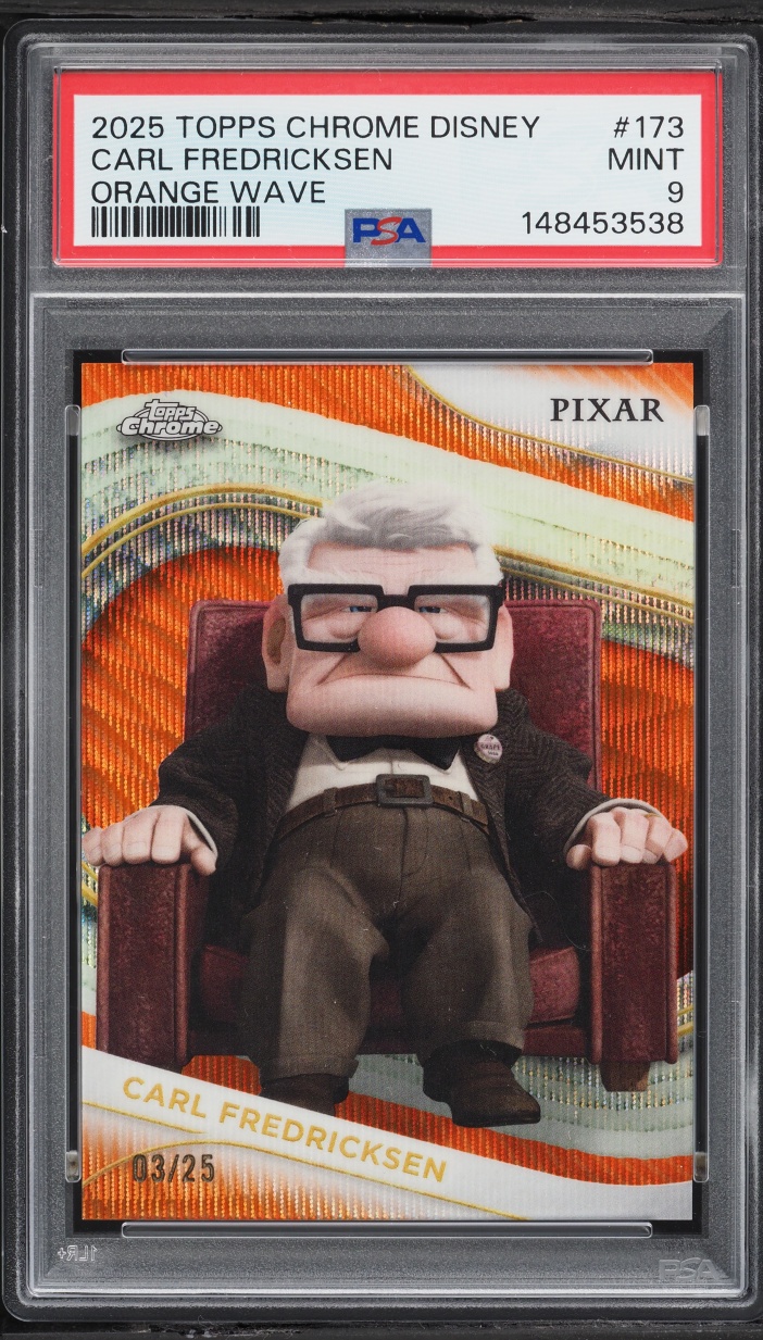 2025 Topps Chrome Disney Orange Wave Carl Fredricksen /25 #173 PSA 9 MINT