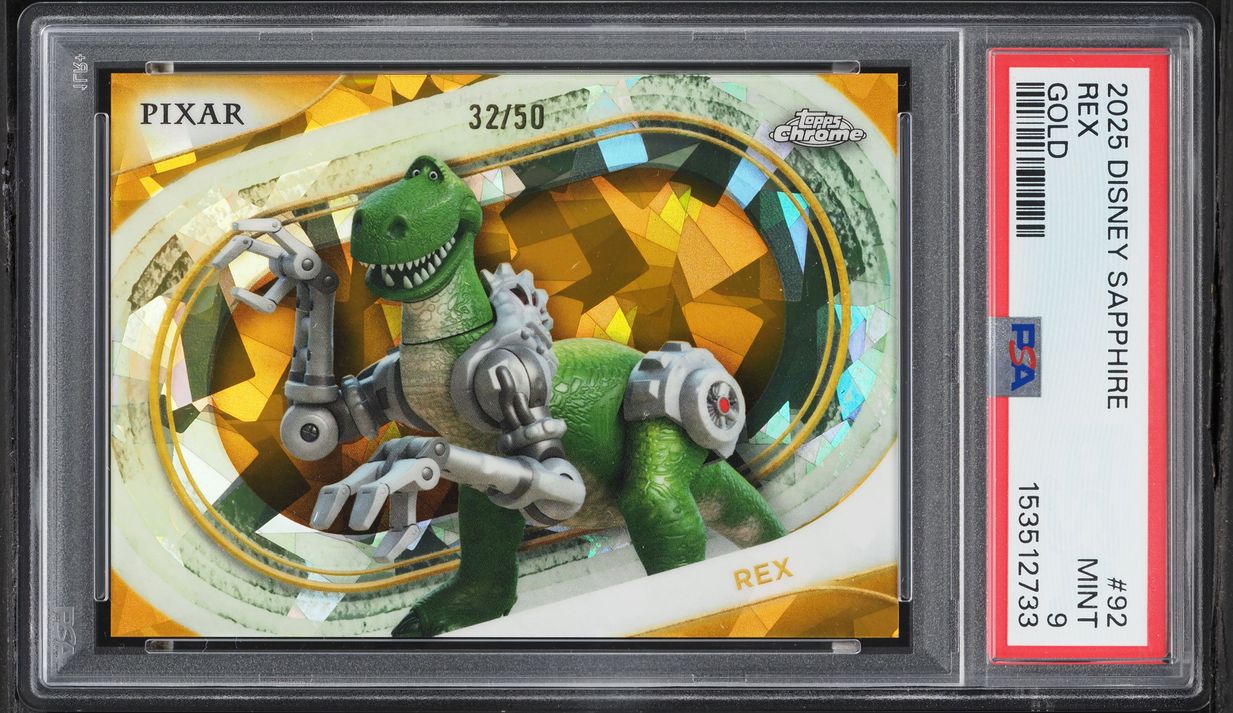 2025 Topps Chrome Disney Sapphire Edition Gold Rex /50 #92 PSA 9 MINT