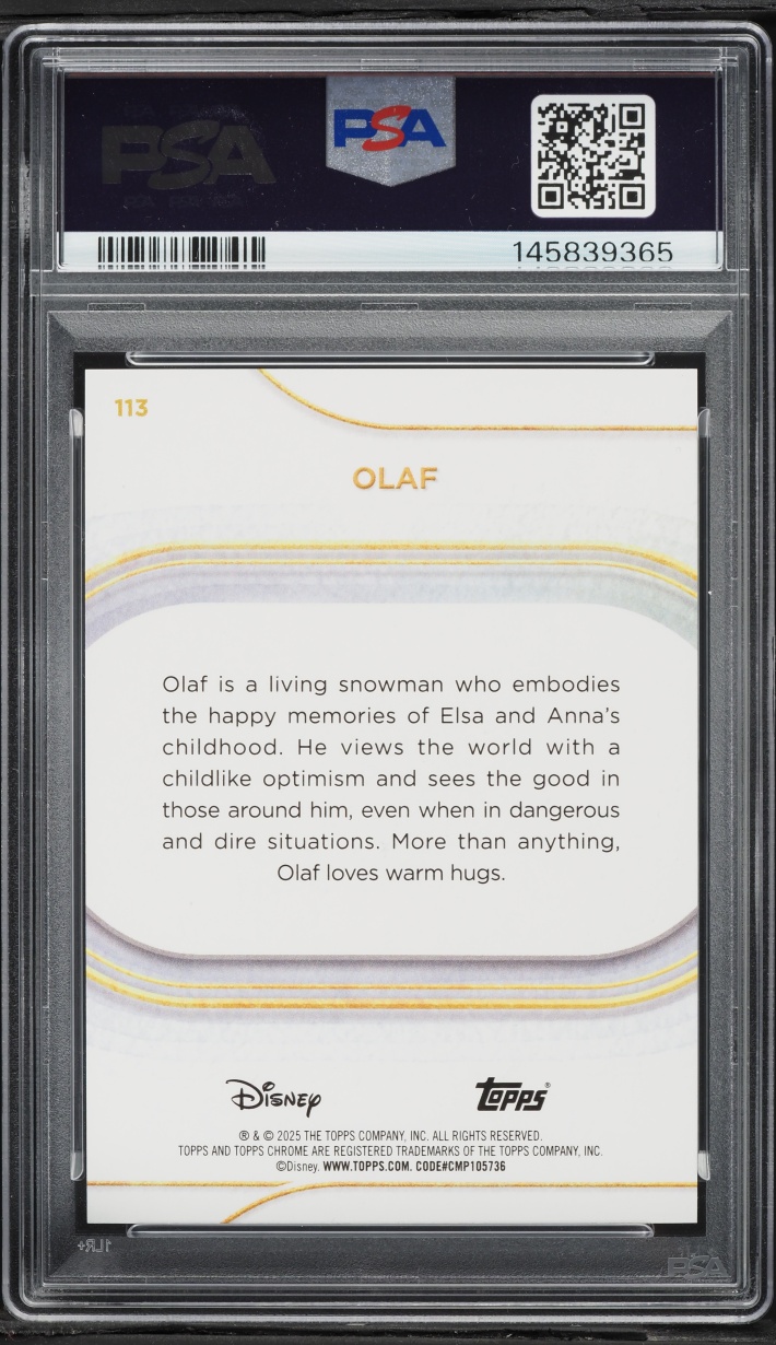 2025 Topps Chrome Disney Sapphire Edition Gold Olaf /50 #113 PSA 10 GEM MINT - Photo 2