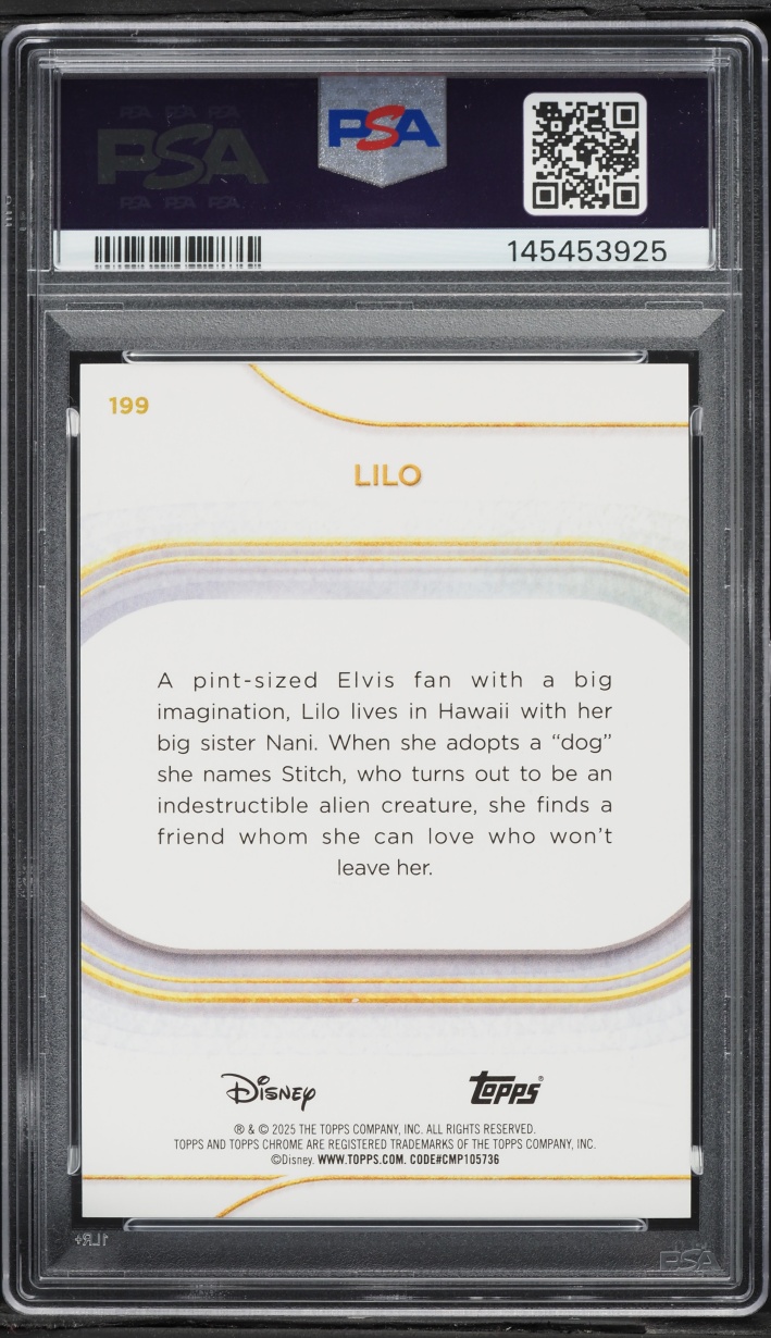 2025 Topps Chrome Disney Sapphire Edition Gold Lilo /50 #199 PSA 10 GEM MINT - Photo 2