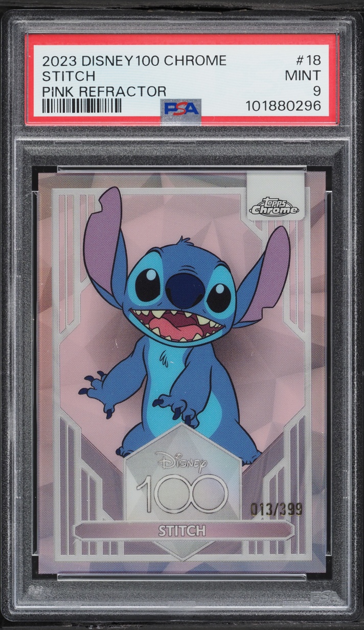 2023 Topps Chrome Disney 100 Pink Refractor Stitch /399 #18 PSA 9 MINT