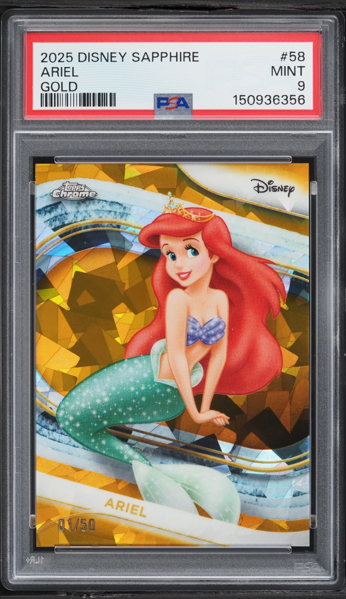 2025 Topps Chrome Disney Sapphire Edition Gold Ariel 1/50 #58 PSA 9 MINT