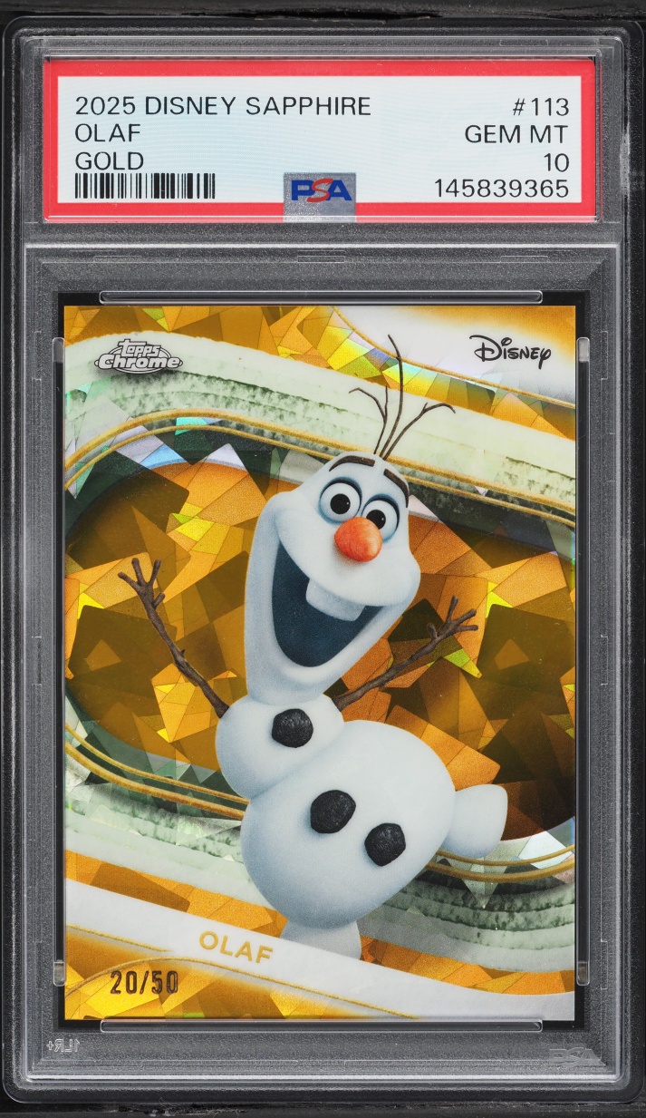 2025 Topps Chrome Disney Sapphire Edition Gold Olaf /50 #113 PSA 10 GEM MINT