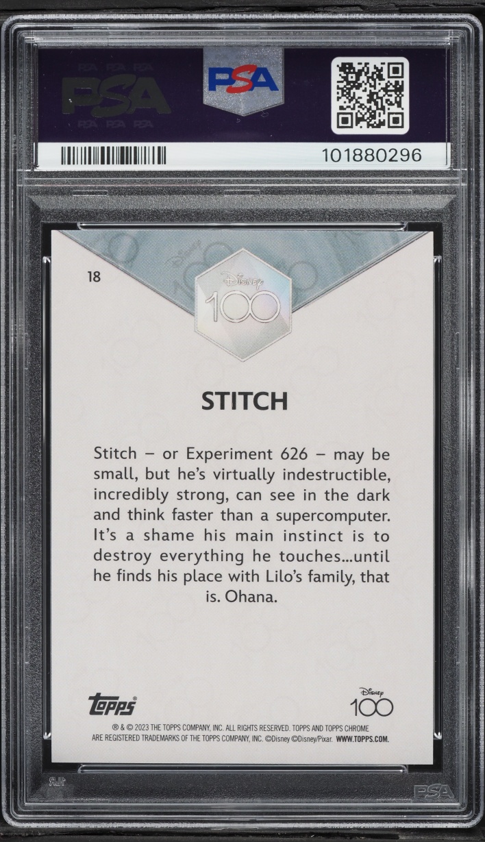 2023 Topps Chrome Disney 100 Pink Refractor Stitch /399 #18 PSA 9 MINT - Photo 2