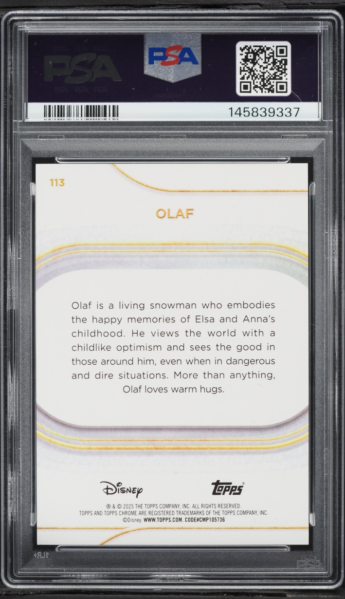 2025 Topps Chrome Disney Gold Refractor Olaf /50 #113 PSA 10 GEM MINT - Photo 2