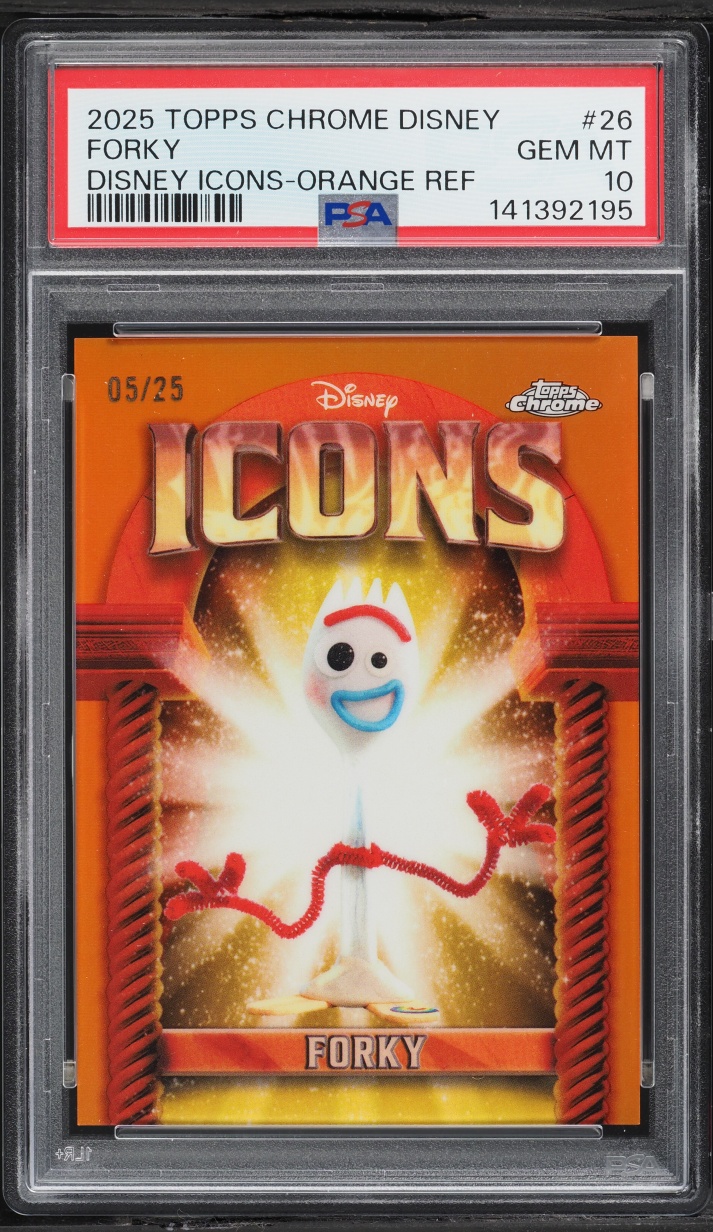 2025 Topps Chrome Disney Icons Orange Refractor Forky /25 #26 PSA 10 GEM MINT