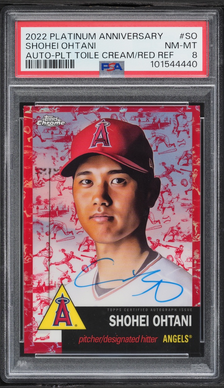 2022 Topps Chrome Platinum Anniversary Toile Cream Red Refractor Shohei Ohtani AUTO /5 PSA 8