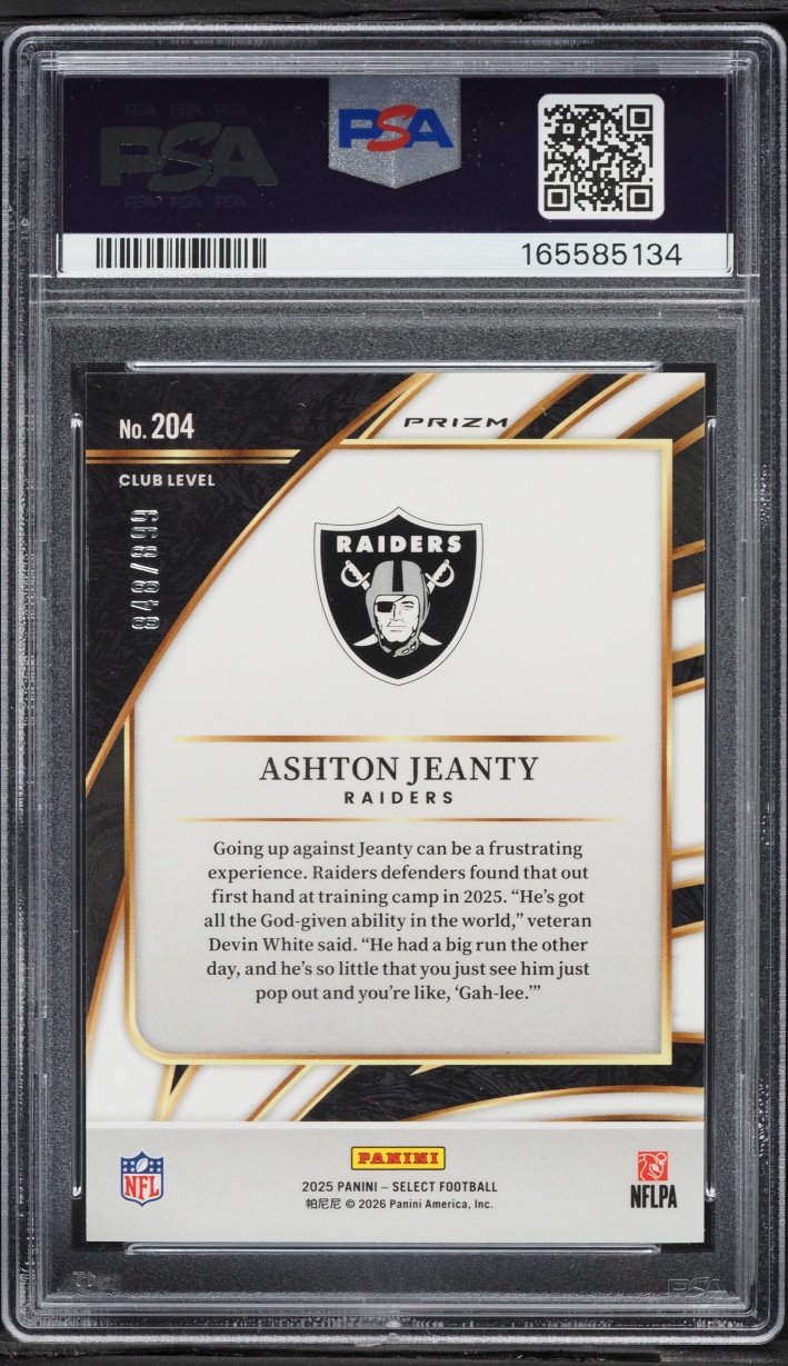 2025 Select Club Level Copper Shock Ashton Jeanty ROOKIE /899 #204 PSA 10 GEM MINT - Photo 2