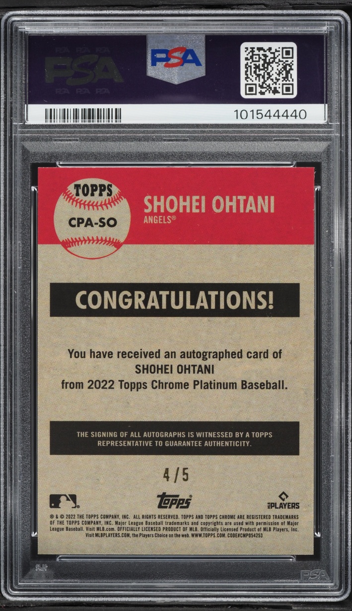 2022 Topps Chrome Platinum Anniversary Toile Cream Red Refractor Shohei Ohtani AUTO /5 PSA 8 - Photo 2