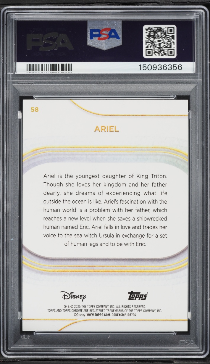 2025 Topps Chrome Disney Sapphire Edition Gold Ariel 1/50 #58 PSA 9 MINT - Photo 2